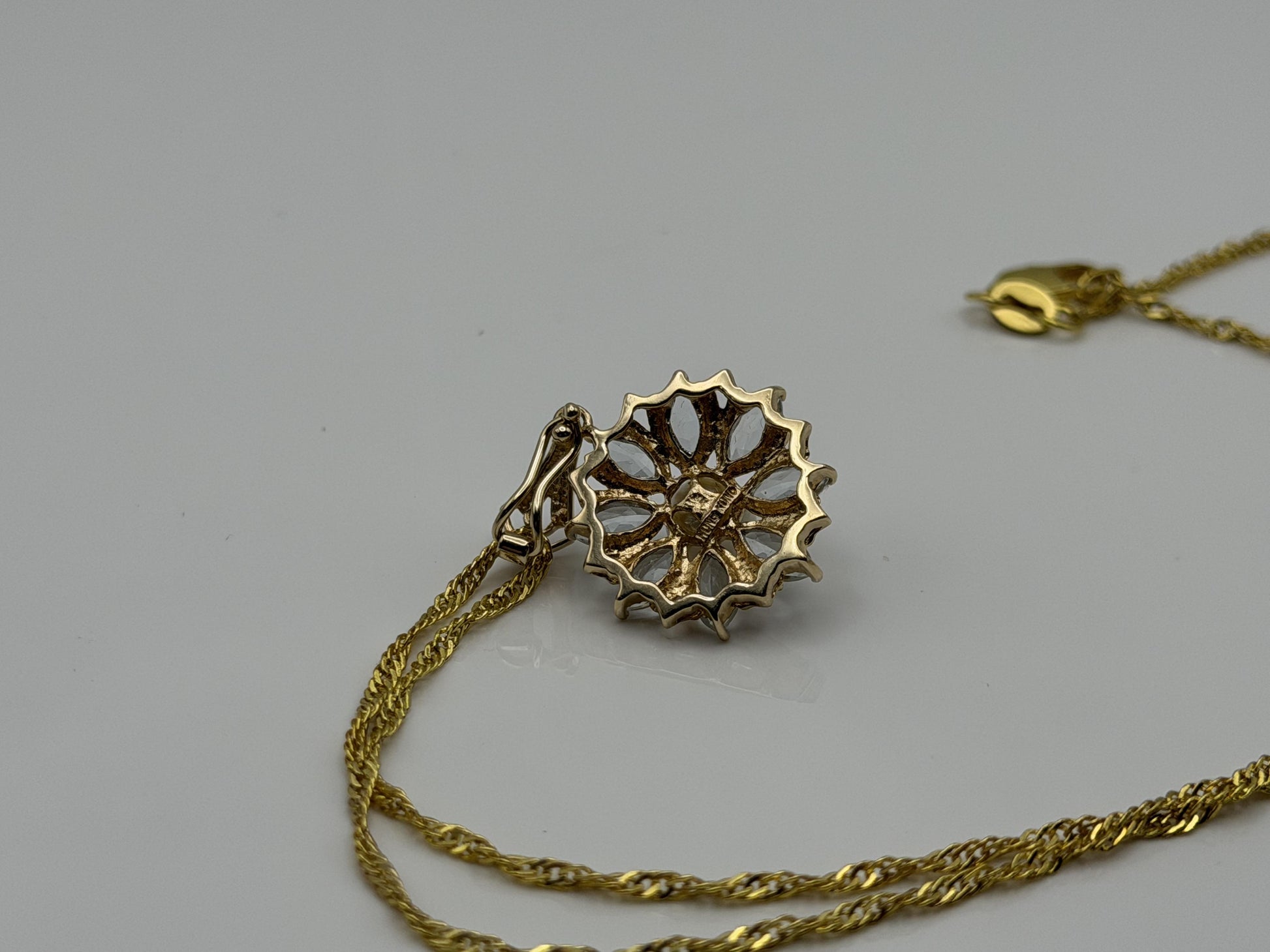 14K Gold Pearl & Aquamarine Pendant Vintage Floral Cluster Design