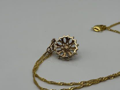 14K Gold Pearl & Aquamarine Pendant Vintage Floral Cluster Design