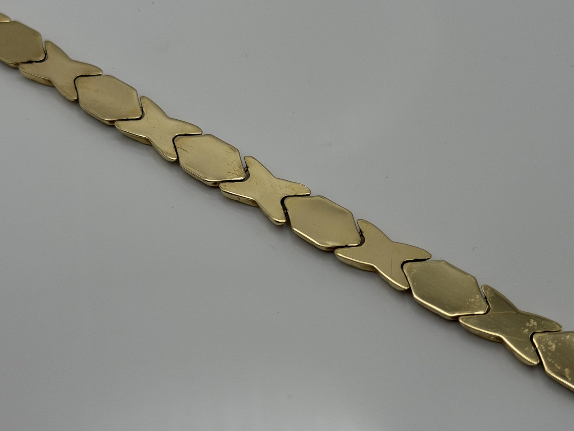 14k XOXO Solid Yellow ITALY Gold Heavy 8.5 gr Tennis Bracelet 8" Love Chain