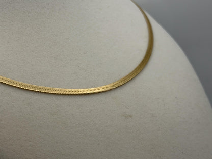14k Herringbone Necklace ITALY Chain 17" Snake Chain Flat Chain