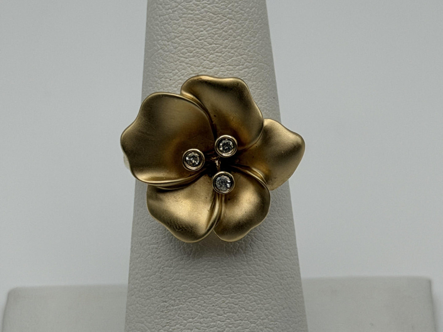 14k Diamond Pansy Cocktail Plumeria Flower Hawaiian Floral Statement Ring