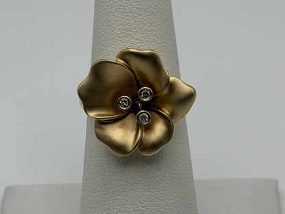 14k Diamond Pansy Cocktail Plumeria Flower Hawaiian Floral Statement Ring