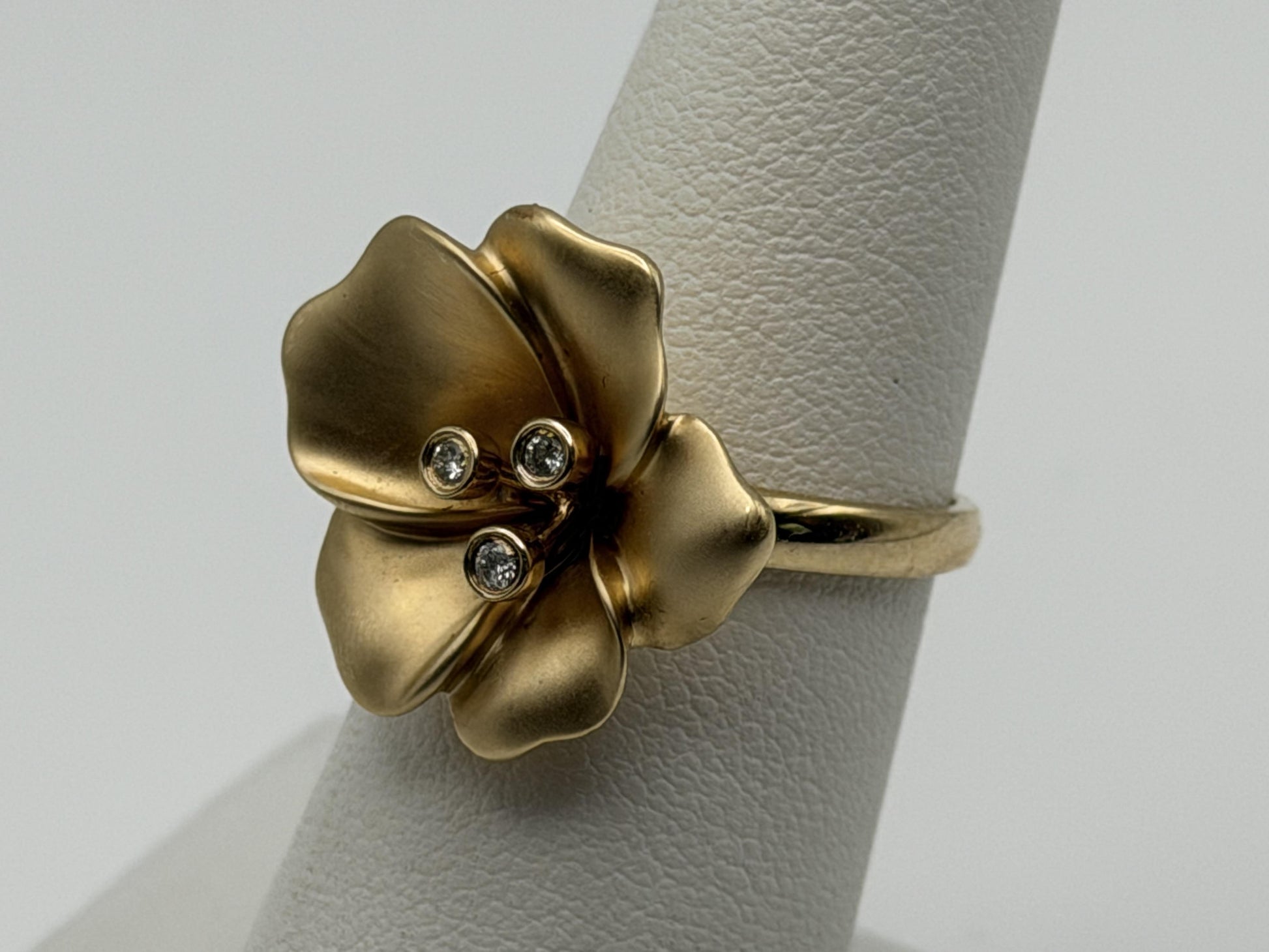 14k Diamond Pansy Cocktail Plumeria Flower Hawaiian Floral Statement Ring