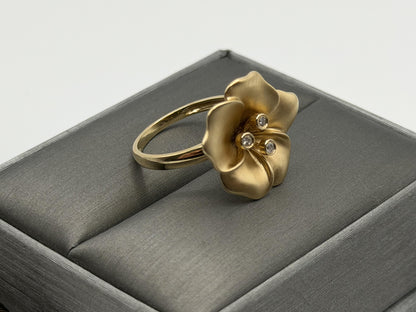 14k Diamond Pansy Cocktail Plumeria Flower Hawaiian Floral Statement Ring