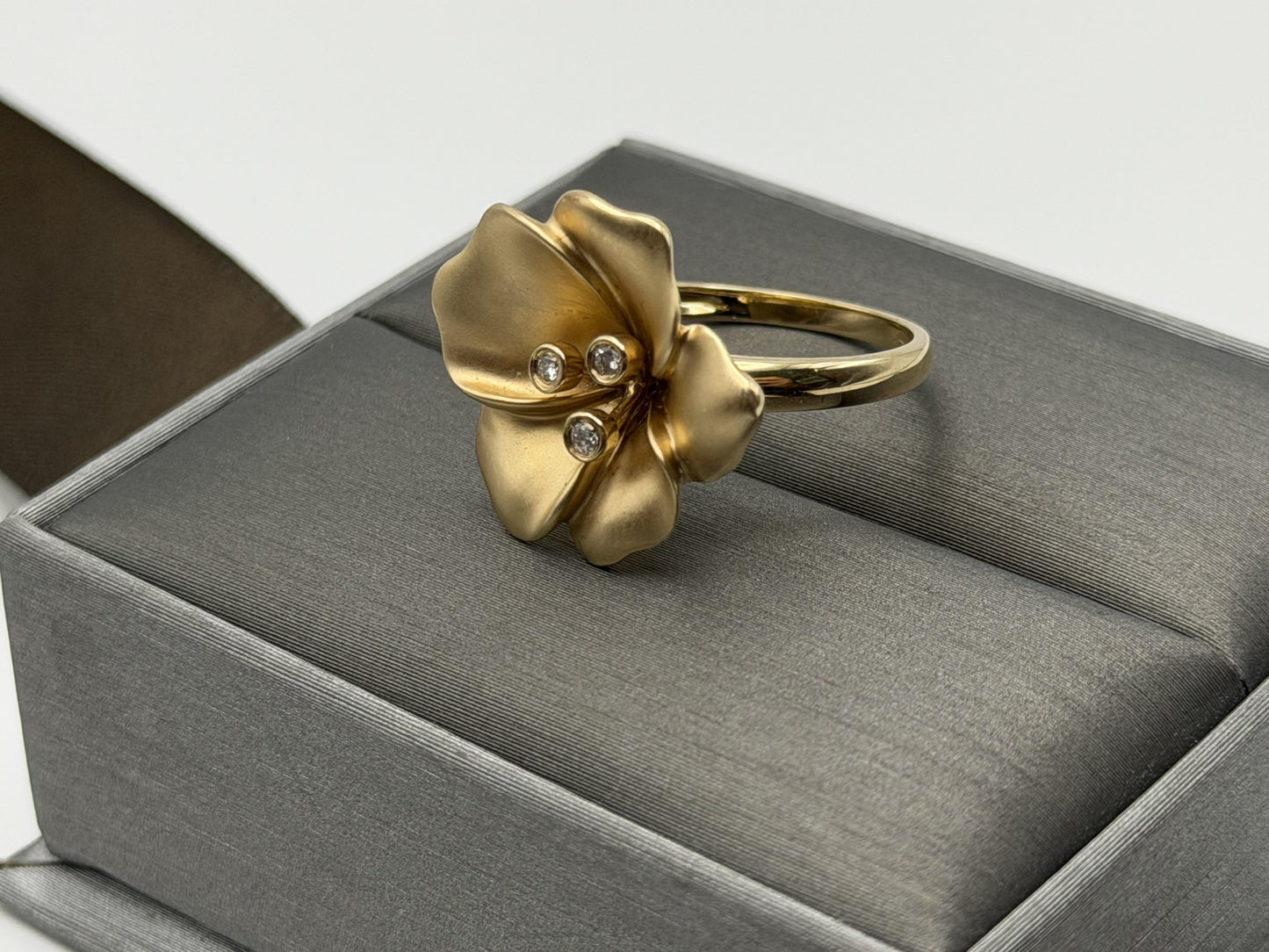 14k Diamond Pansy Cocktail Plumeria Flower Hawaiian Floral Statement Ring