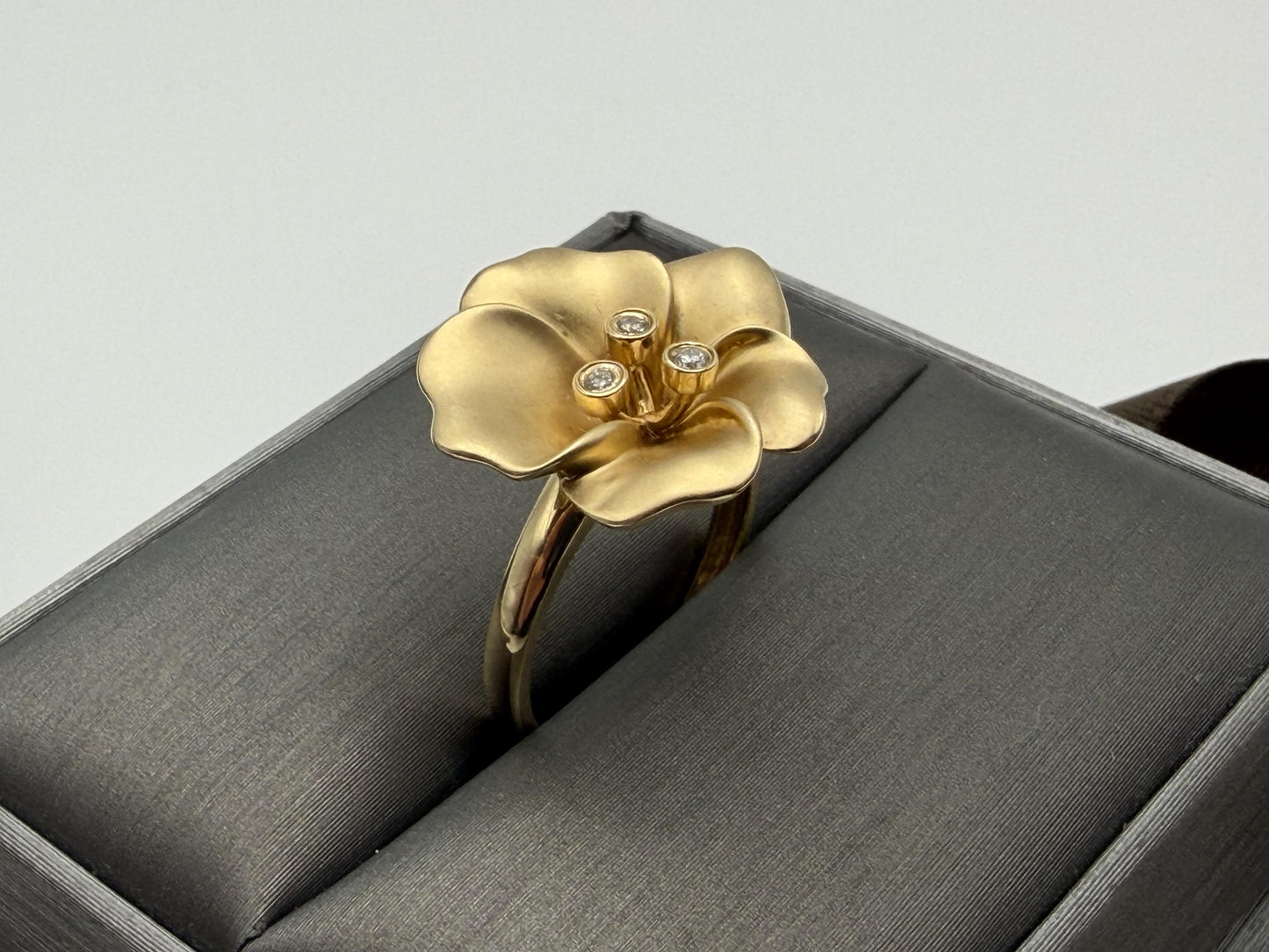 14k Diamond Pansy Cocktail Plumeria Flower Hawaiian Floral Statement Ring