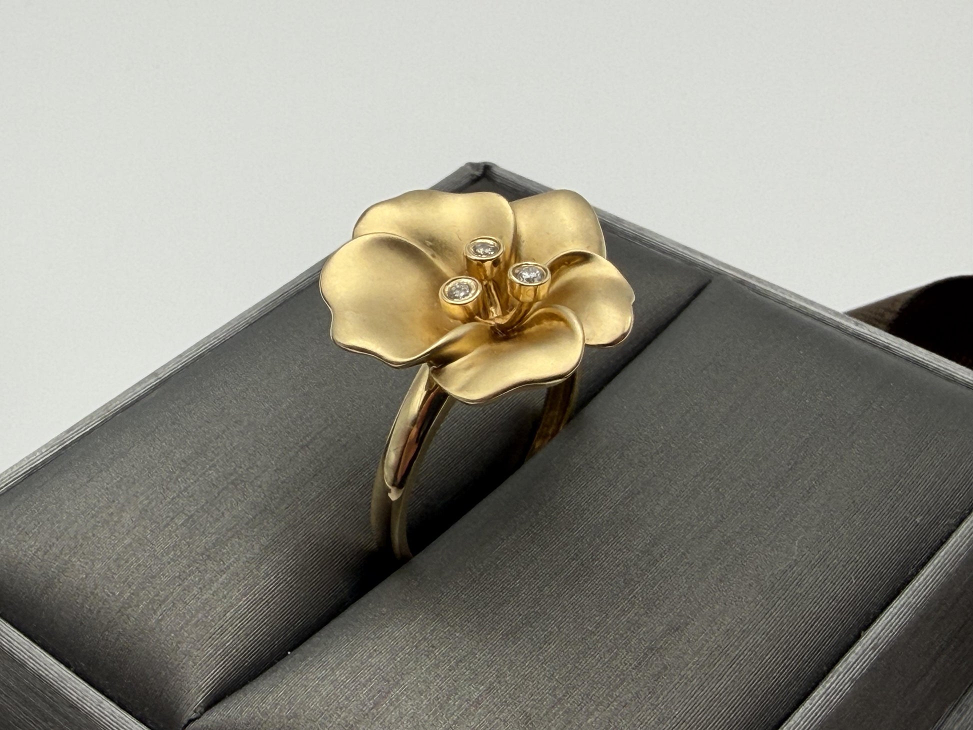 14k Diamond Pansy Cocktail Plumeria Flower Hawaiian Floral Statement Ring