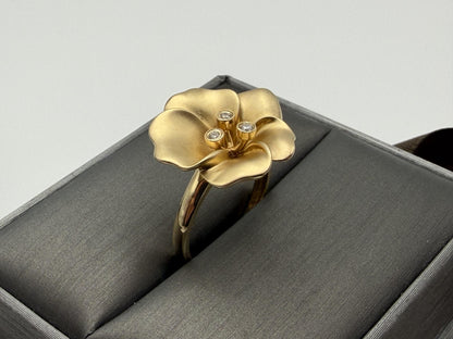 14k Diamond Pansy Cocktail Plumeria Flower Hawaiian Floral Statement Ring