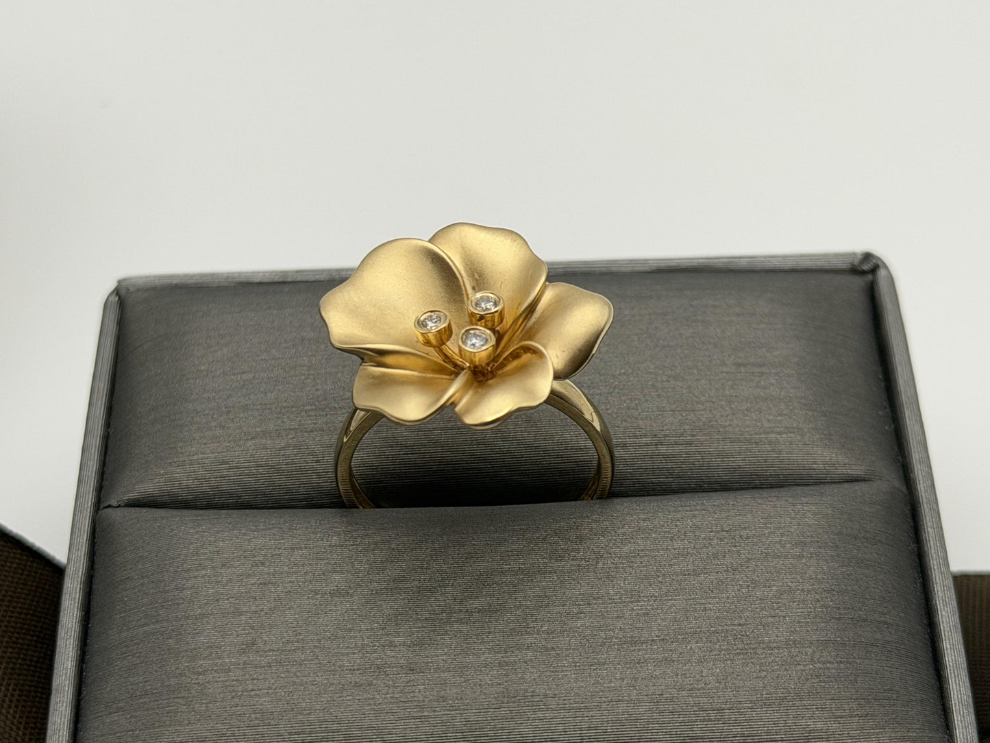 14k Diamond Pansy Cocktail Plumeria Flower Hawaiian Floral Statement Ring