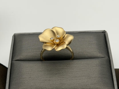 14k Diamond Pansy Cocktail Plumeria Flower Hawaiian Floral Statement Ring