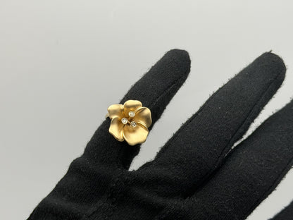 14k Diamond Pansy Cocktail Plumeria Flower Hawaiian Floral Statement Ring