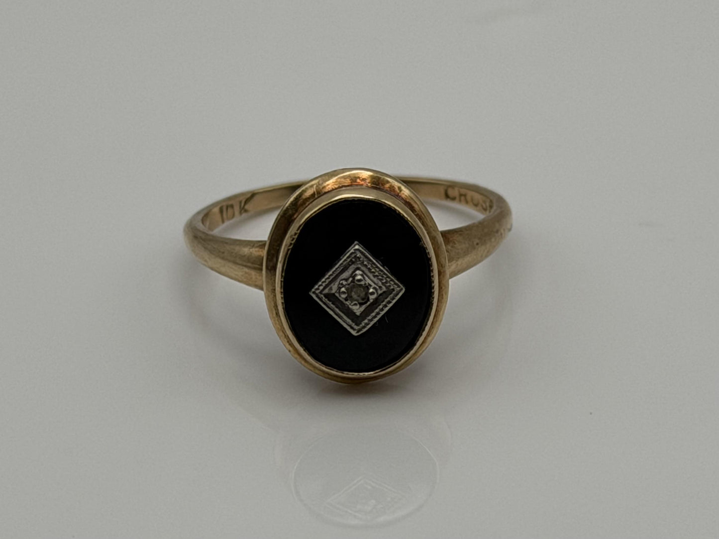 10k Oval Shaped Diamond Onyx Vintage Statement Ring Minimalist Signet Ring