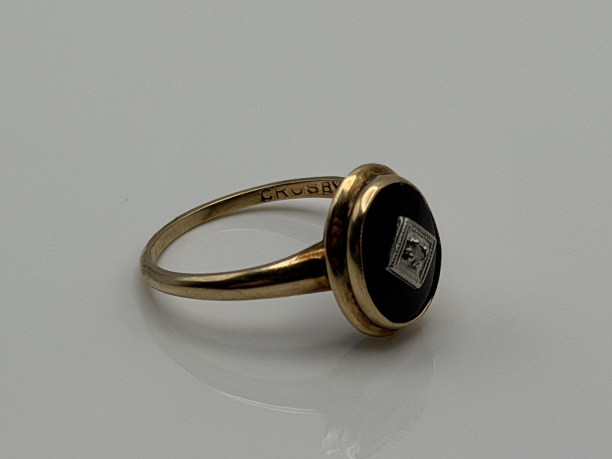 10k Oval Shaped Diamond Onyx Vintage Statement Ring Minimalist Signet Ring