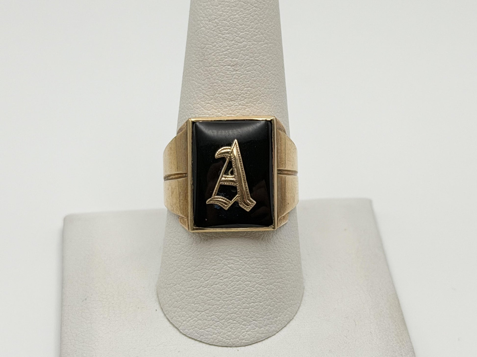 10k Onyx Letter A Signet Ring. Statement Mens Ring.