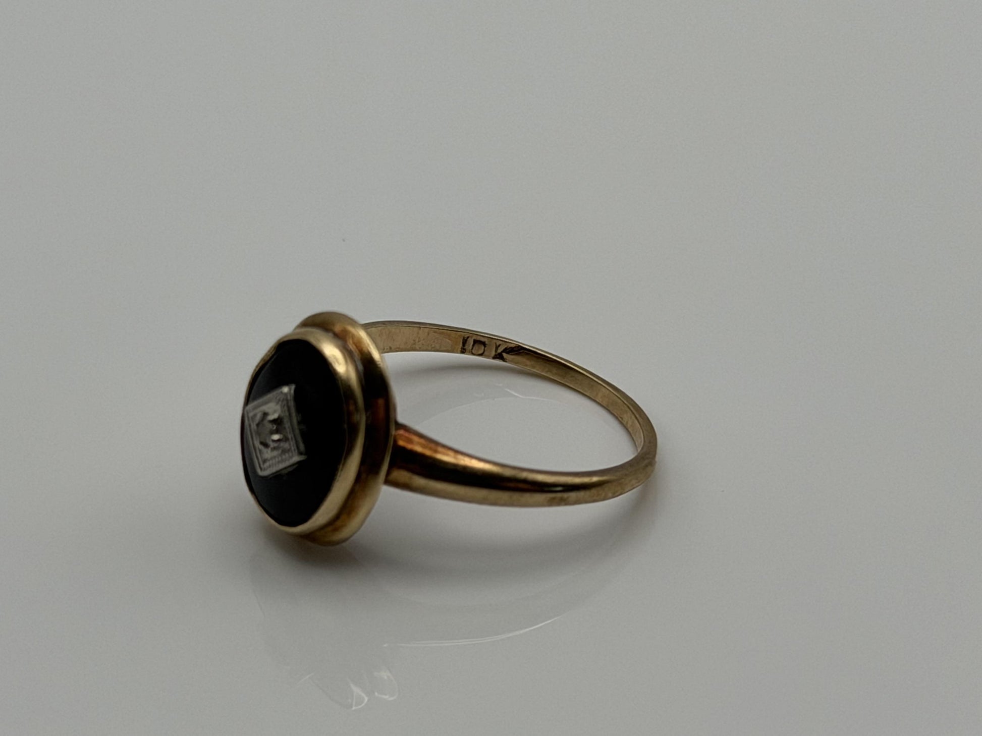 10k Oval Shaped Diamond Onyx Vintage Statement Ring Minimalist Signet Ring