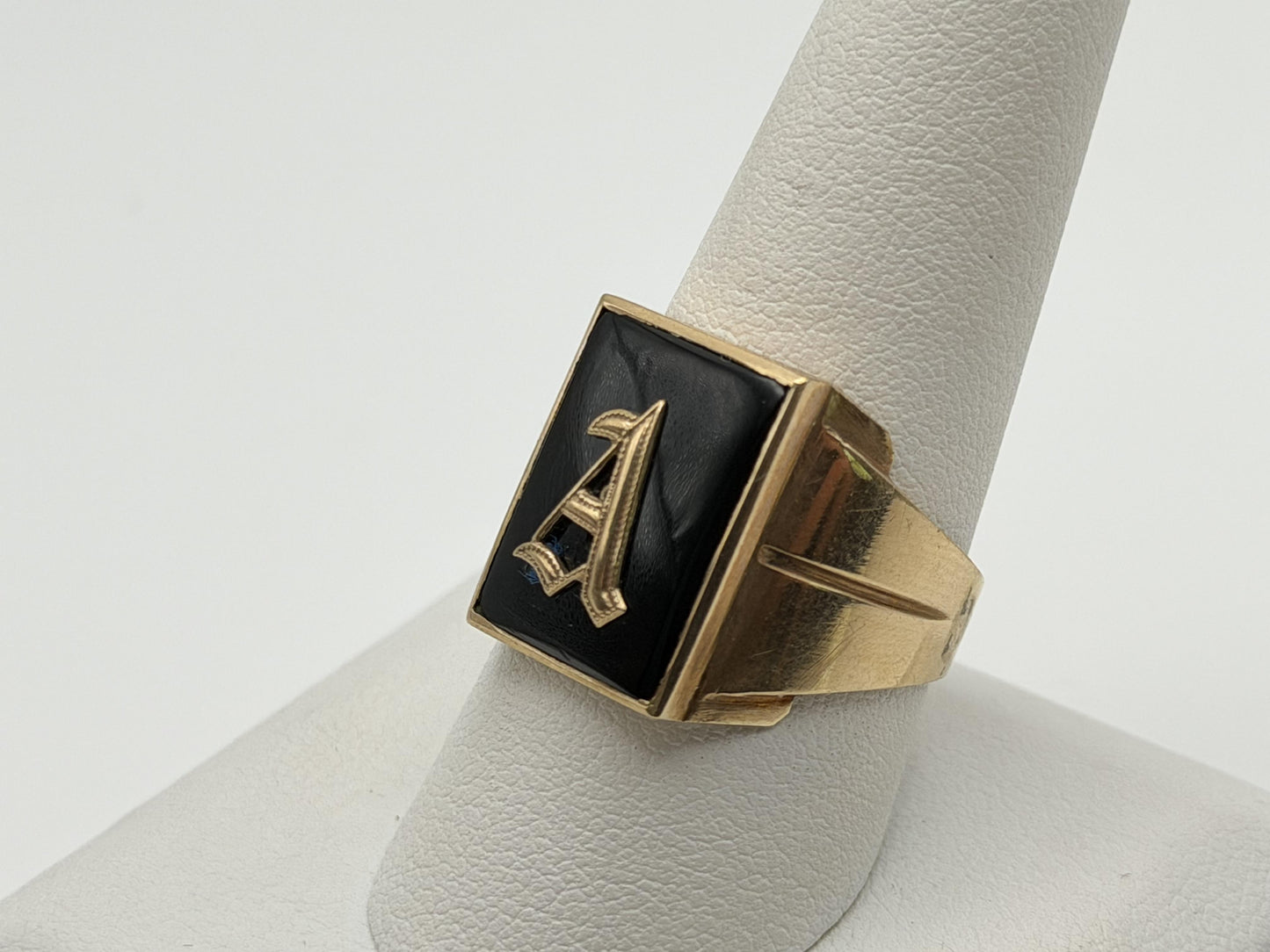 10k Onyx Letter A Signet Ring. Statement Mens Ring.