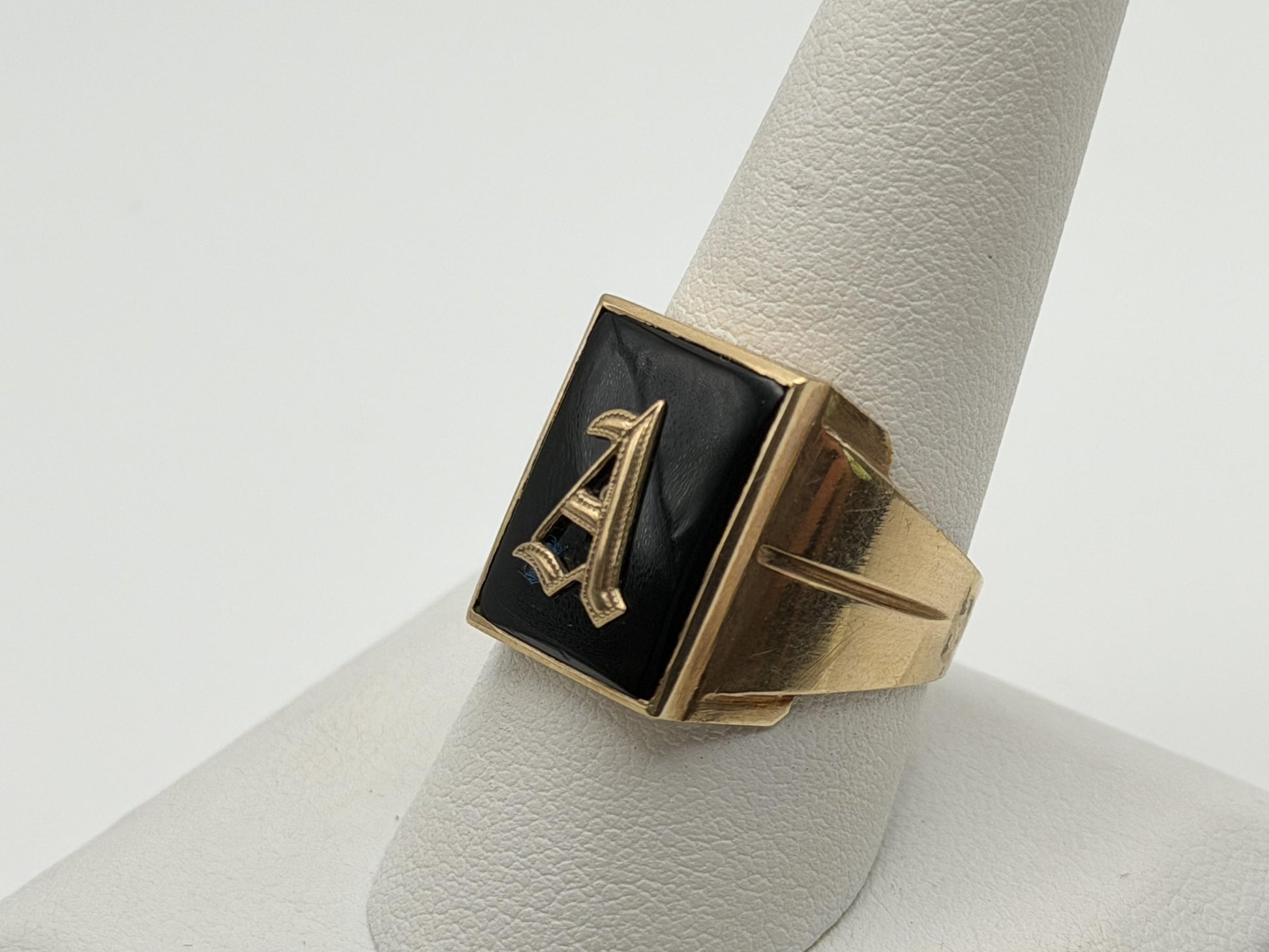 10k Onyx Letter A Signet Ring. Statement Mens Ring.