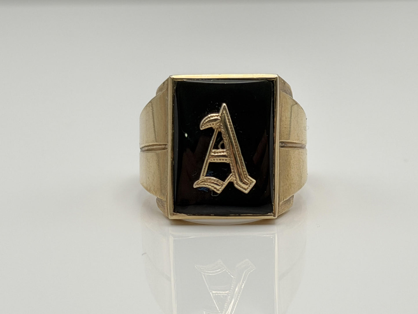 10k Onyx Letter A Signet Ring. Statement Mens Ring.