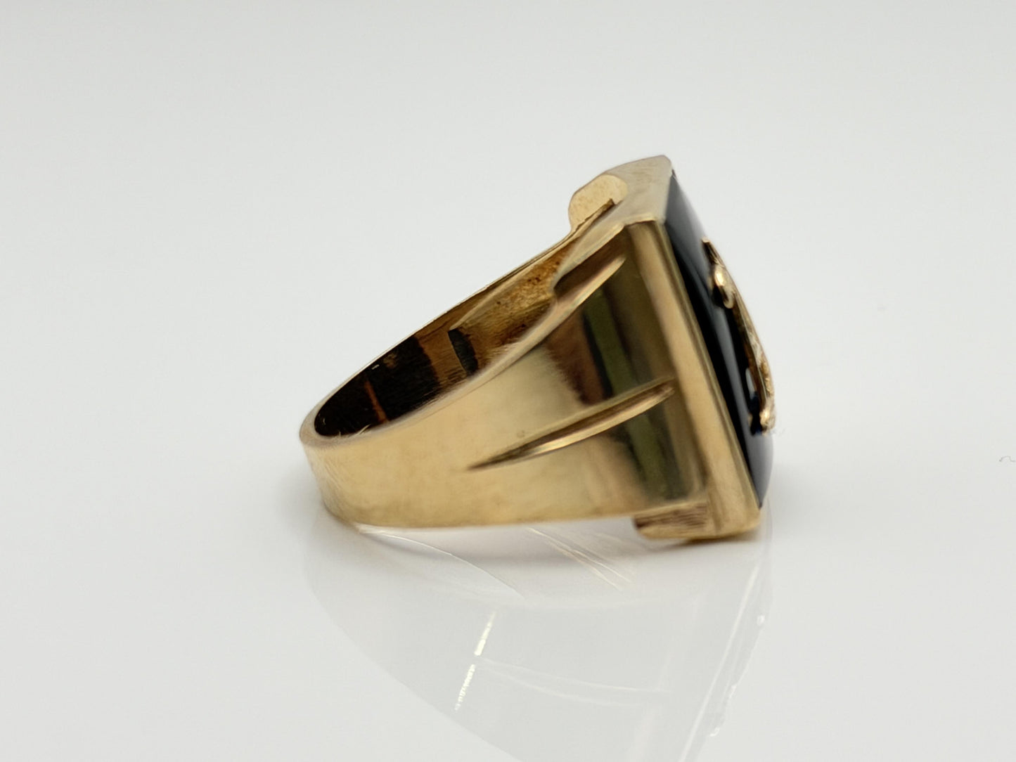 10k Onyx Letter A Signet Ring. Statement Mens Ring.