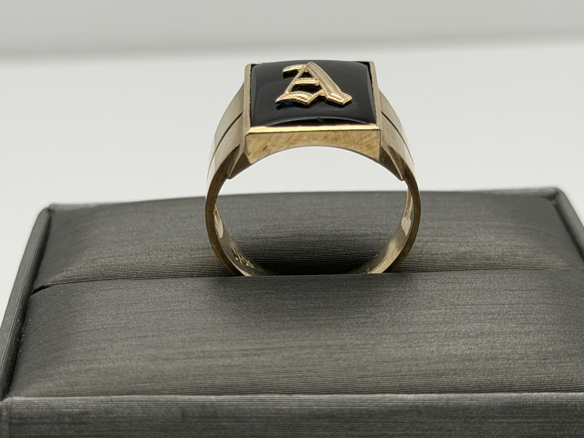 10k Onyx Letter A Signet Ring. Statement Mens Ring.