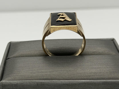 10k Onyx Letter A Signet Ring. Statement Mens Ring.