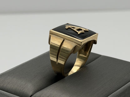 10k Onyx Letter A Signet Ring. Statement Mens Ring.