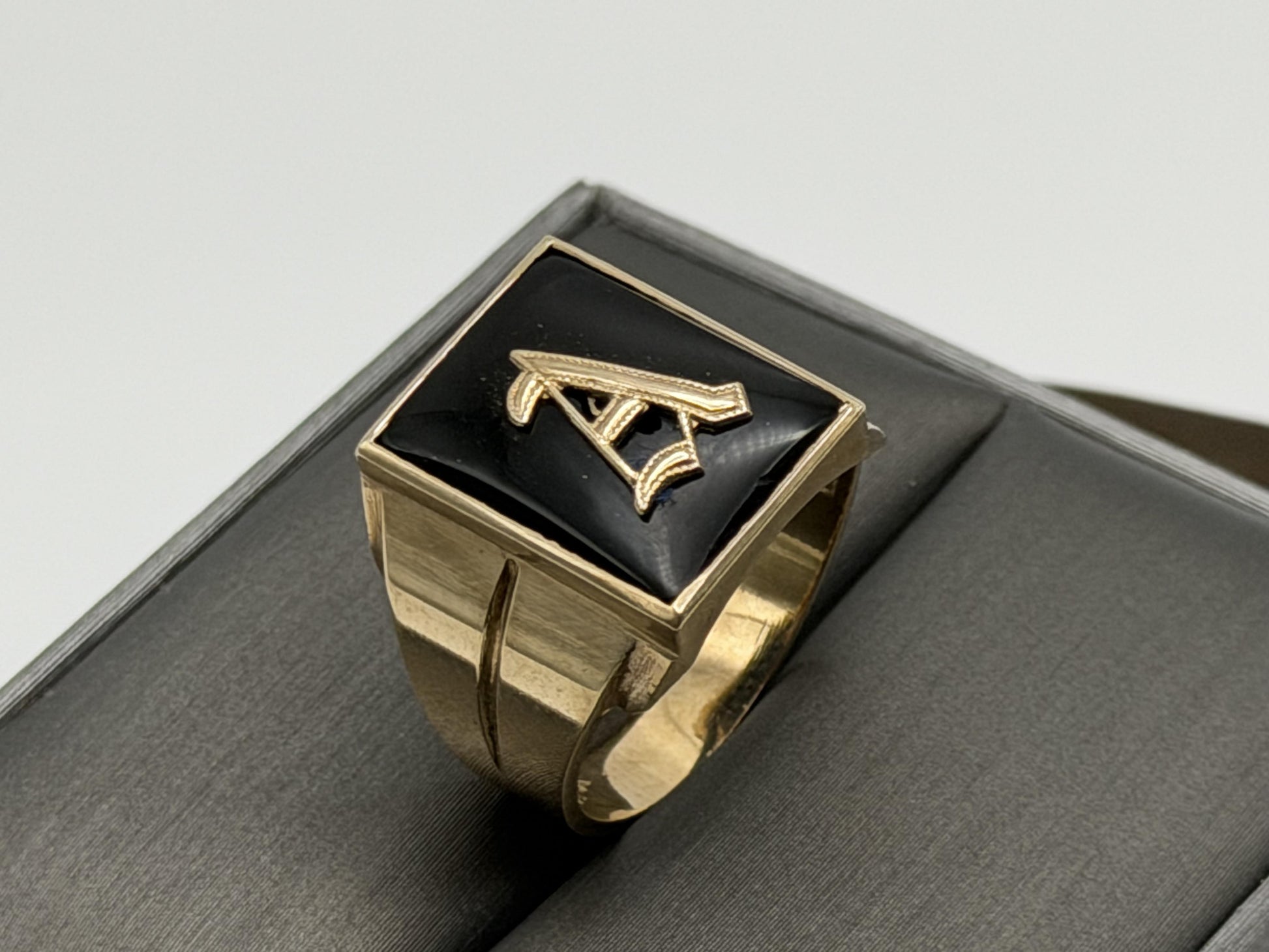 10k Onyx Letter A Signet Ring. Statement Mens Ring.