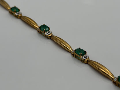 10k Vintage Yellow Gold Emerald & Diamond Tennis Bracelet 7"