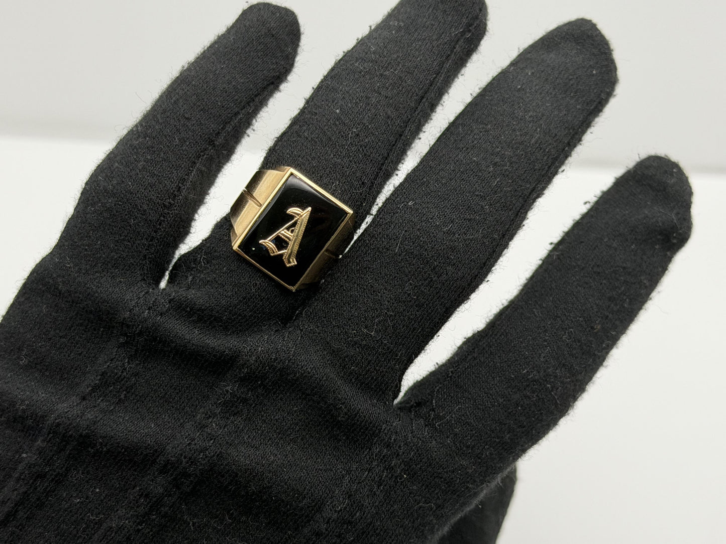 10k Onyx Letter A Signet Ring. Statement Mens Ring.