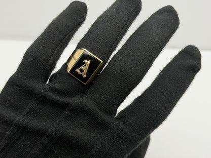 10k Onyx Letter A Signet Ring. Statement Mens Ring.