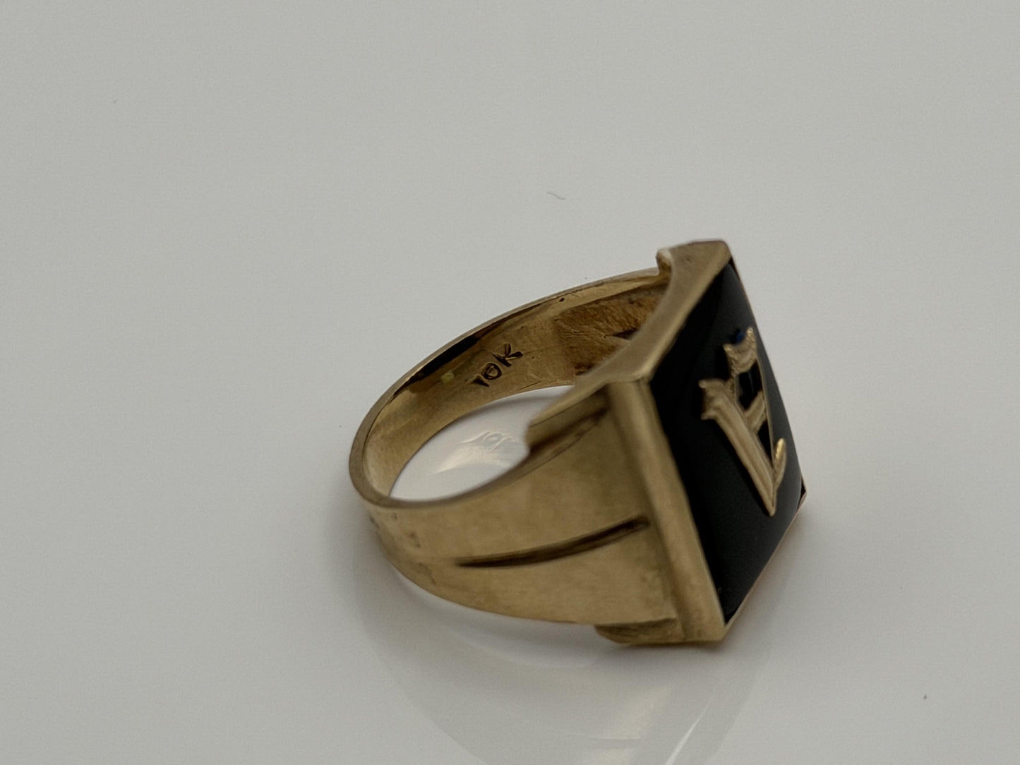 10k Onyx Letter A Signet Ring. Statement Mens Ring.