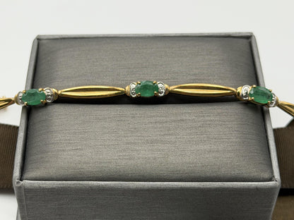 10k Vintage Yellow Gold Emerald & Diamond Tennis Bracelet 7"