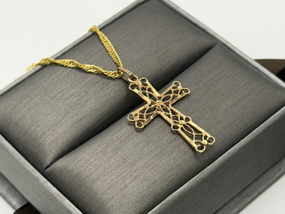 14k Filigree Christian Cross Crucifix Pendant Necklace w Compliment 18kGF Chain