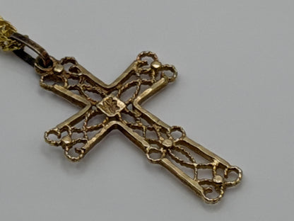 14k Filigree Christian Cross Crucifix Pendant Necklace w Compliment 18kGF Chain