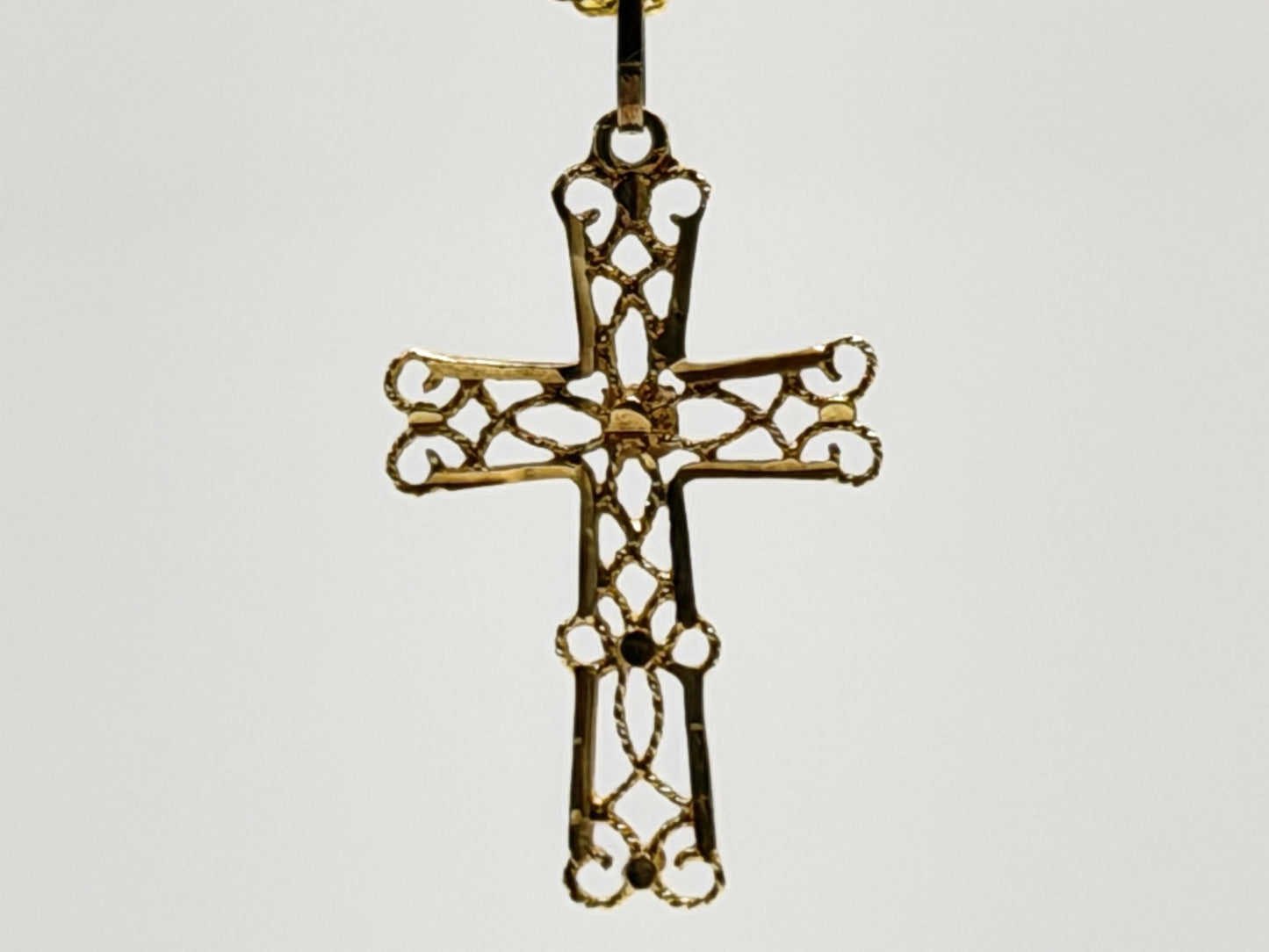 14k Filigree Christian Cross Crucifix Pendant Necklace w Compliment 18kGF Chain