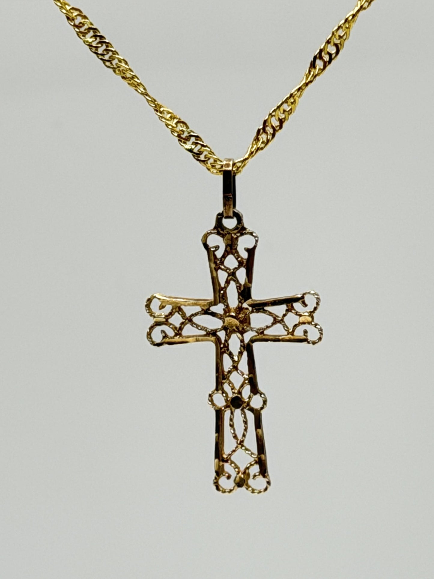 14k Filigree Christian Cross Crucifix Pendant Necklace w Compliment 18kGF Chain