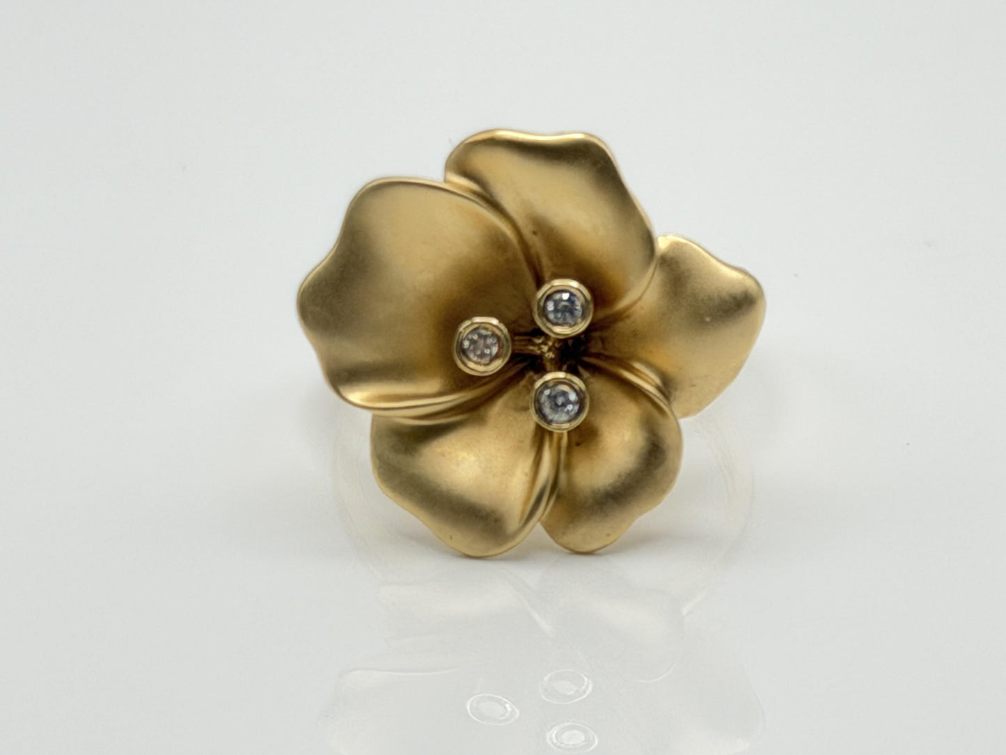 14k Diamond Pansy Cocktail Plumeria Flower Hawaiian Floral Statement Ring