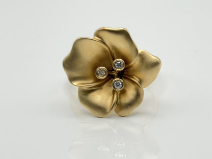 14k Diamond Pansy Cocktail Plumeria Flower Hawaiian Floral Statement Ring