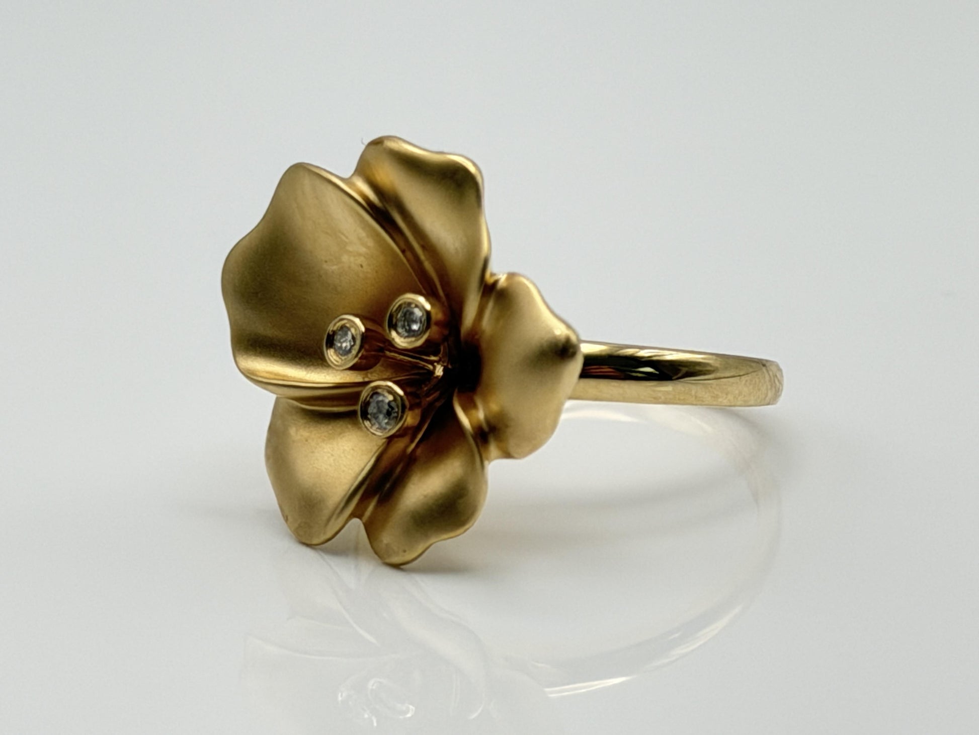14k Diamond Pansy Cocktail Plumeria Flower Hawaiian Floral Statement Ring