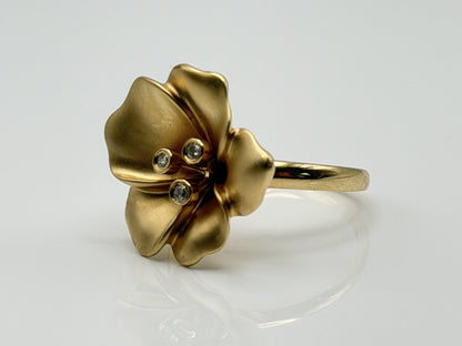 14k Diamond Pansy Cocktail Plumeria Flower Hawaiian Floral Statement Ring