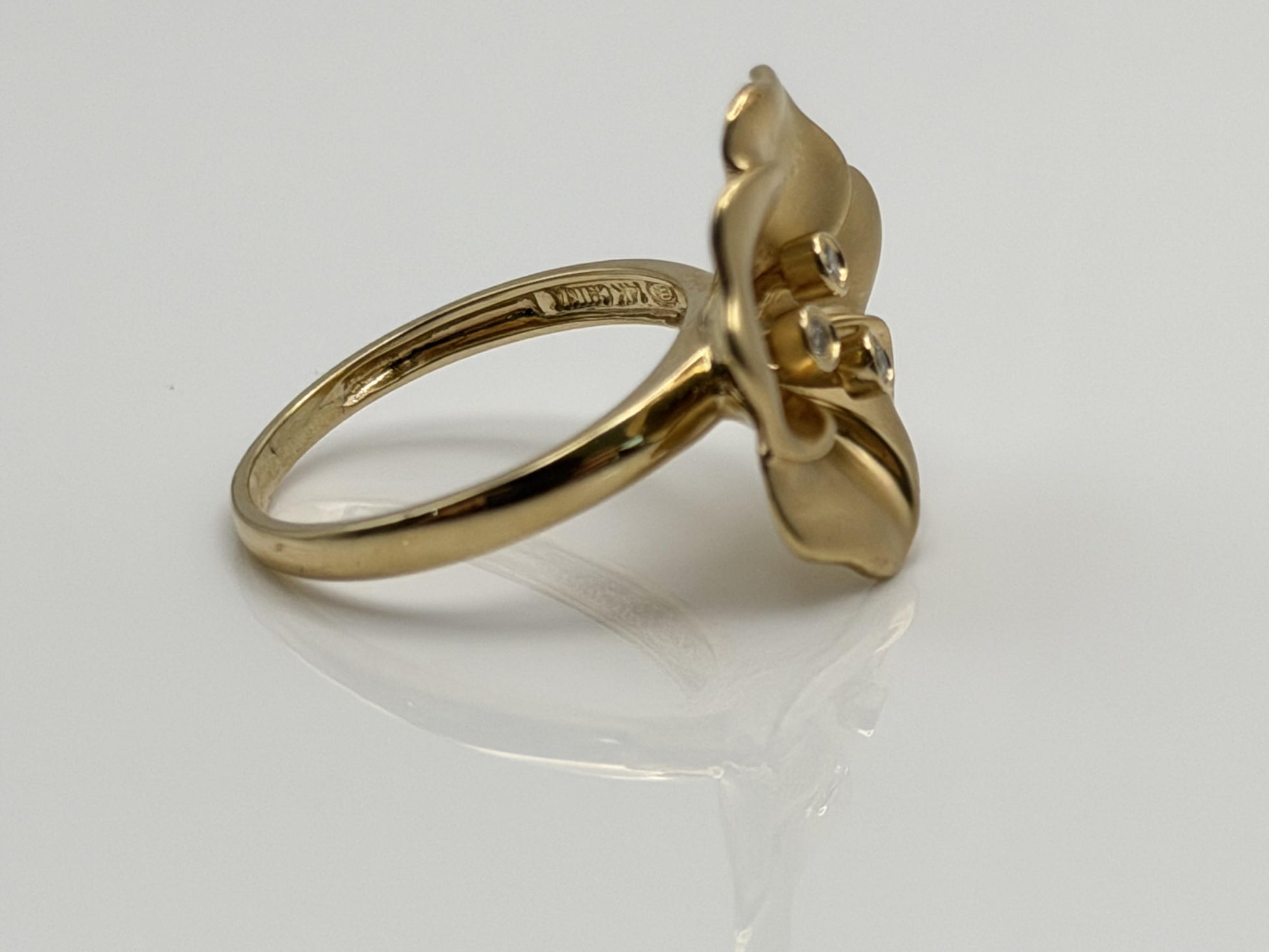14k Diamond Pansy Cocktail Plumeria Flower Hawaiian Floral Statement Ring