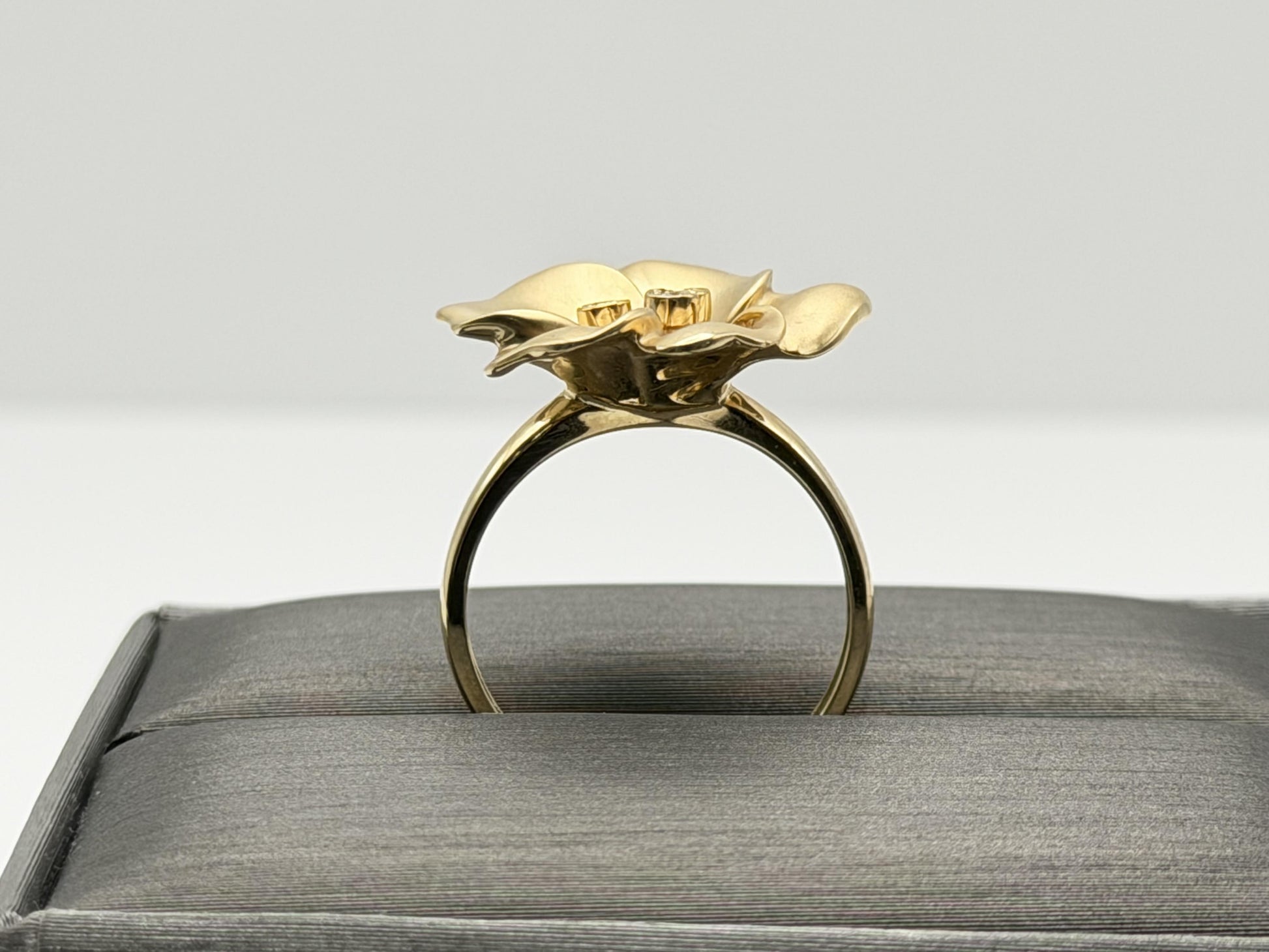 14k Diamond Pansy Cocktail Plumeria Flower Hawaiian Floral Statement Ring