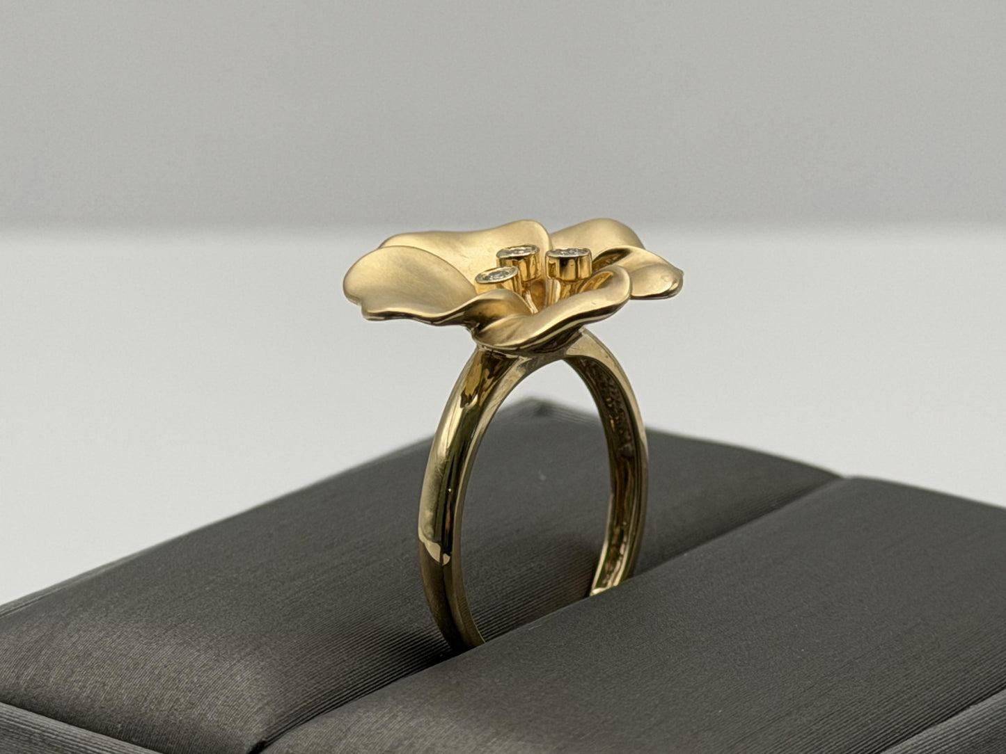 14k Diamond Pansy Cocktail Plumeria Flower Hawaiian Floral Statement Ring