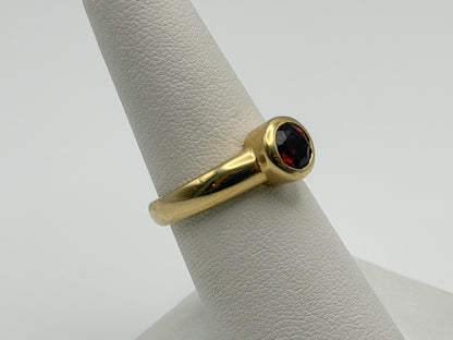 Heavy 14k Yellow 6gr Gold 1ct Red Garnet Solitaire Statement Ring Vintage Style