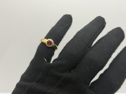 Heavy 14k Yellow 6gr Gold 1ct Red Garnet Solitaire Statement Ring Vintage Style