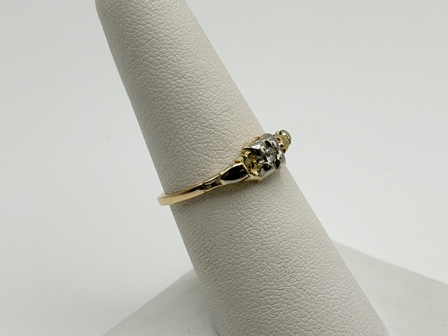 14k Vintage Two Tone Gold Diamond Engagement Ring Love Wedding Ring.