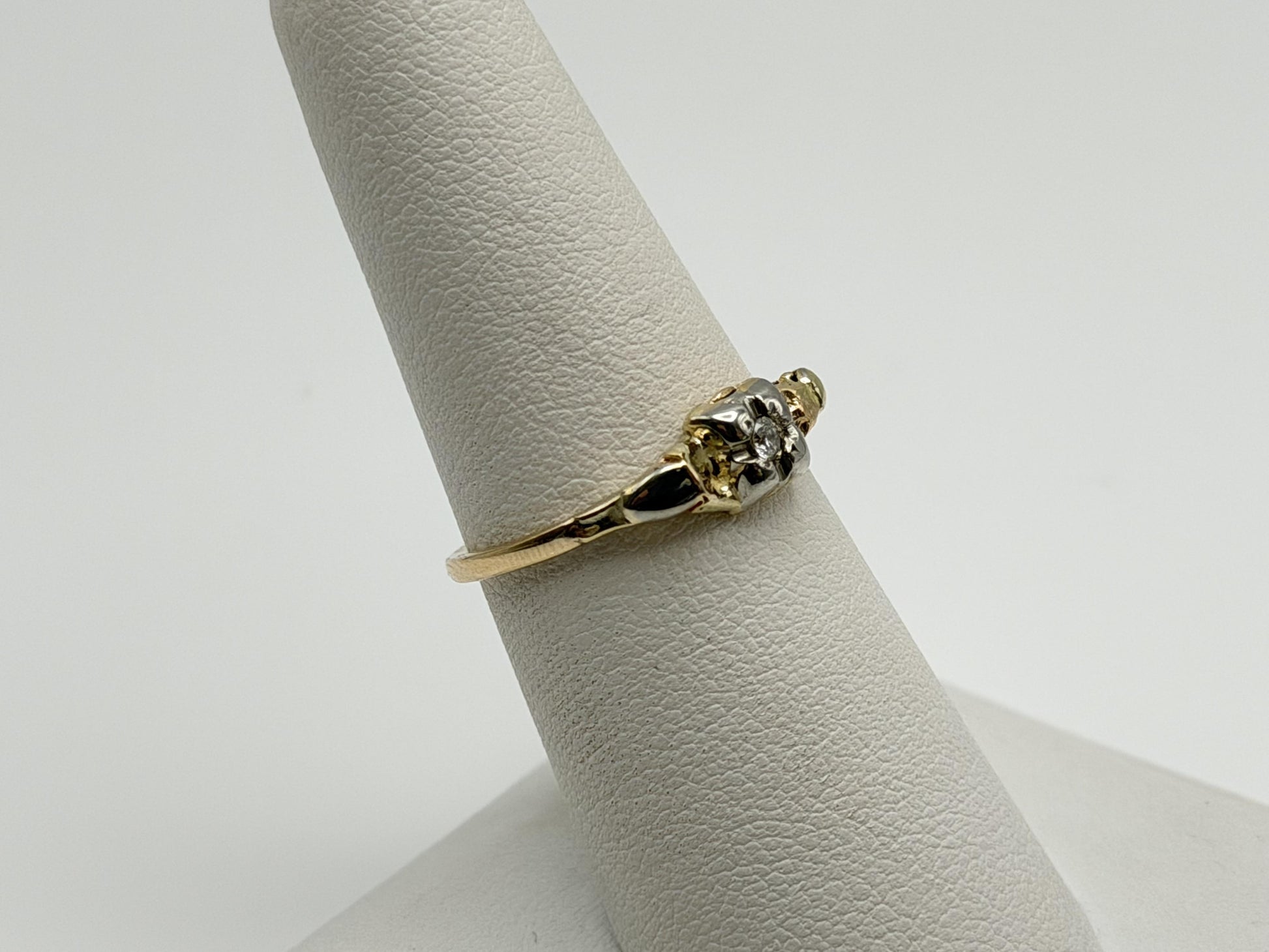 14k Vintage Two Tone Gold Diamond Engagement Ring Love Wedding Ring.