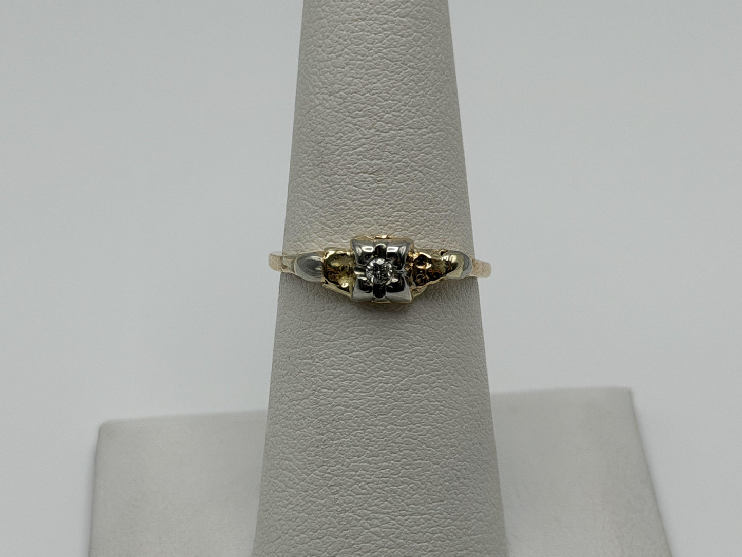 14k Vintage Two Tone Gold Diamond Engagement Ring Love Wedding Ring.