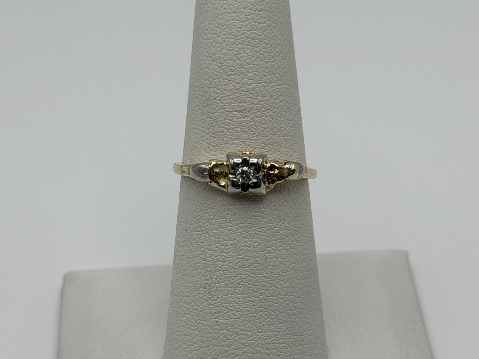 14k Vintage Two Tone Gold Diamond Engagement Ring Love Wedding Ring.