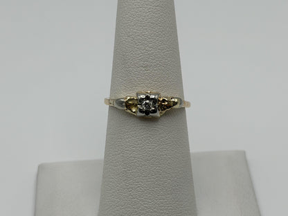 14k Vintage Two Tone Gold Diamond Engagement Ring Love Wedding Ring.